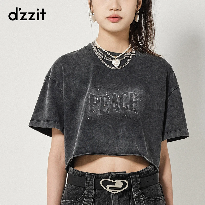 【DZ】dzzit地素截短T恤秋甜酷黑色圆领钉珠短袖上衣女