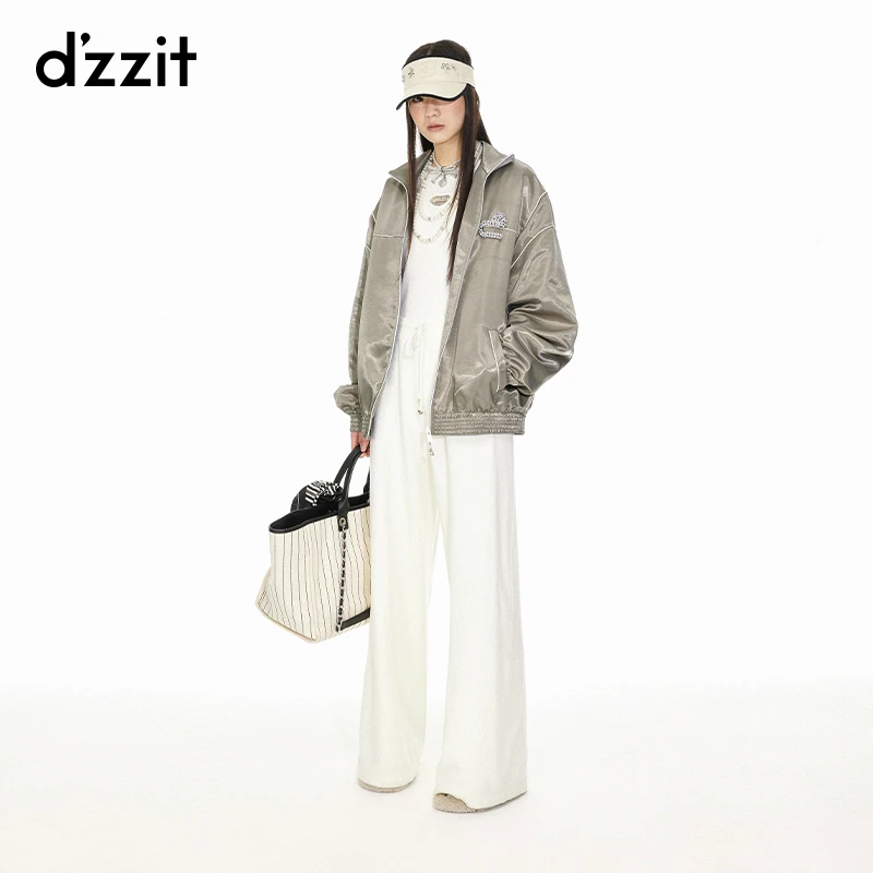 428【专属】dzzit地素棒球衫短外套春秋运动休闲爱心串珠夹克女