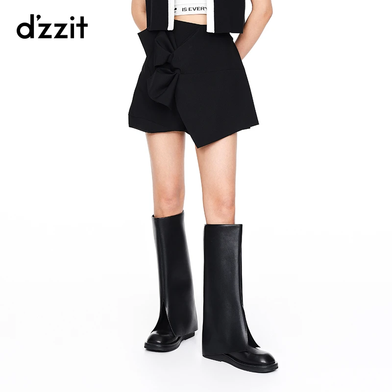 【DZ】dzzit地素宽松不规则黑色高腰女A字休闲裙裤