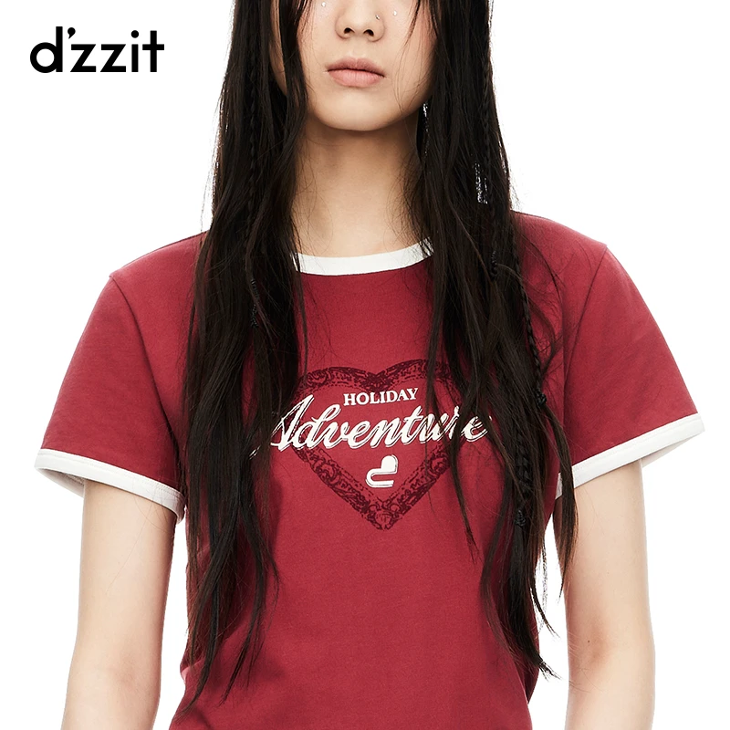 209【赵老板专属】dzzit地素短袖T恤美式复古棉质正肩撞色上衣女