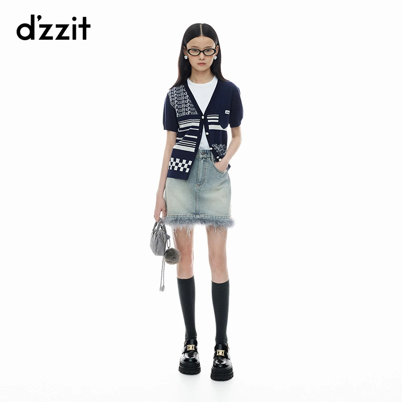 155【陈大可专属】【明星同款】dzzit地素半身裙春秋可拆羽毛装饰牛仔