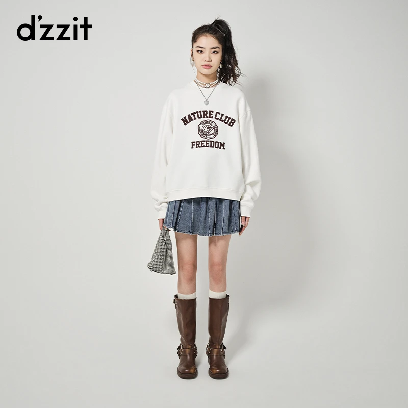 0074dzzit地素字母印花卫衣时髦圆领休闲宽松长袖上衣女3H4J117