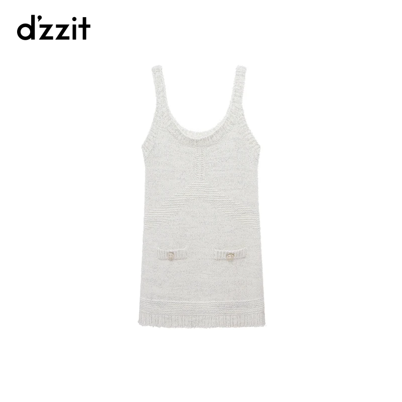 dzzit地素针织连衣裙春秋时尚复古粗花呢毛衫吊带裙女3H1E6071A