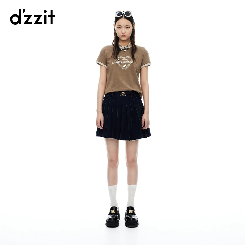 【专属】dzzit地素短袖T恤夏季美式复古棉质正肩撞色上衣女