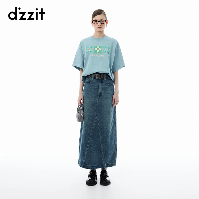 439【陈大可专属】dzzit地素半身裙春秋时髦高腰后开叉设计牛仔裙长