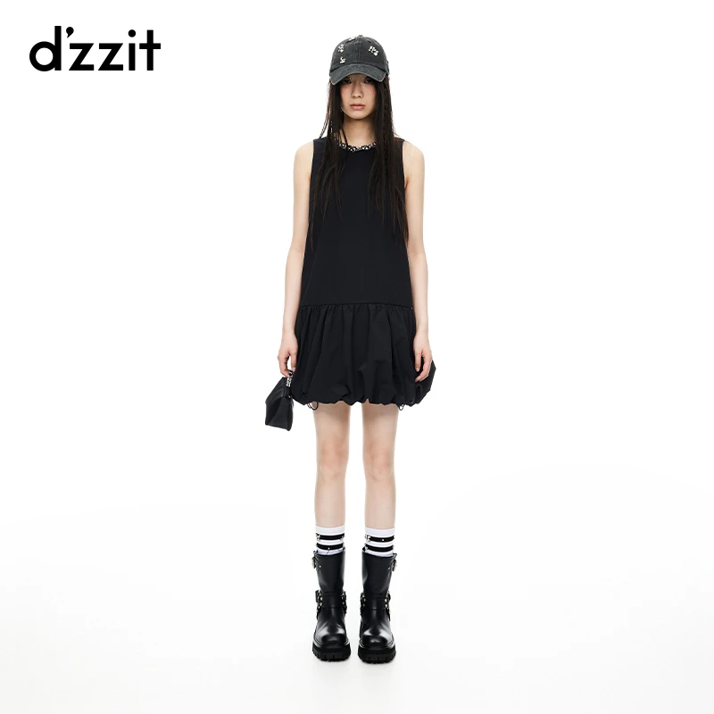 159【赵老板专属】dzzit地素连衣裙夏季花苞裙摆可拆钻链小黑裙女