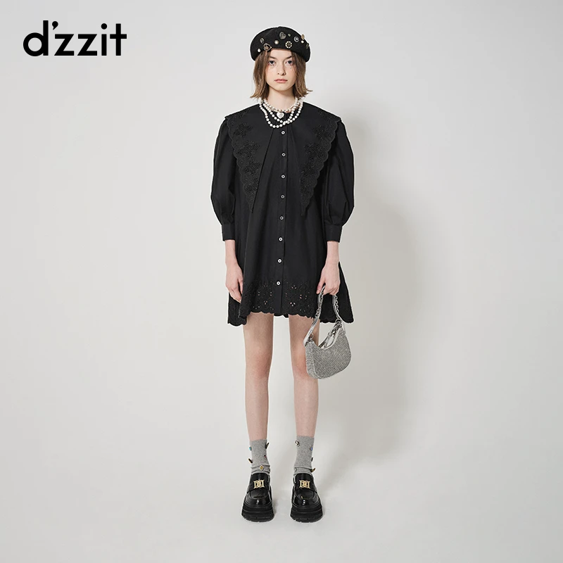 dzzit地素衬衫连衣裙春秋甜酷少女拼接宽松短裙女3H3O427高能感