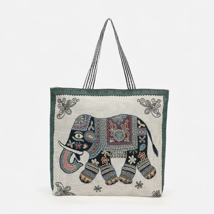 新款吉祥大象流行卡通帆布包女士单肩大容量购物袋百搭韩版手提包