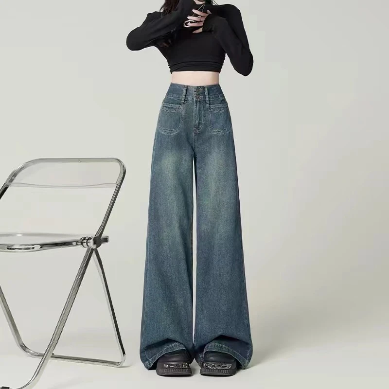 复古高腰显瘦牛仔裤