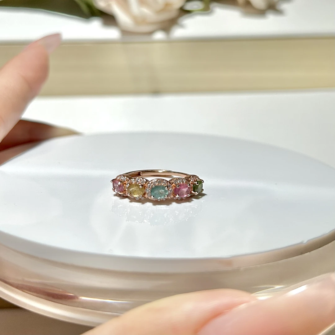 碧玺S925银镶嵌设计款式戒指（多样性发一件）