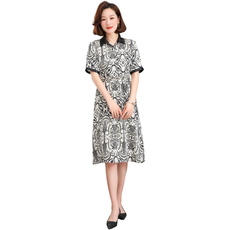 高端气质遮肉真丝短袖连衣裙 1029