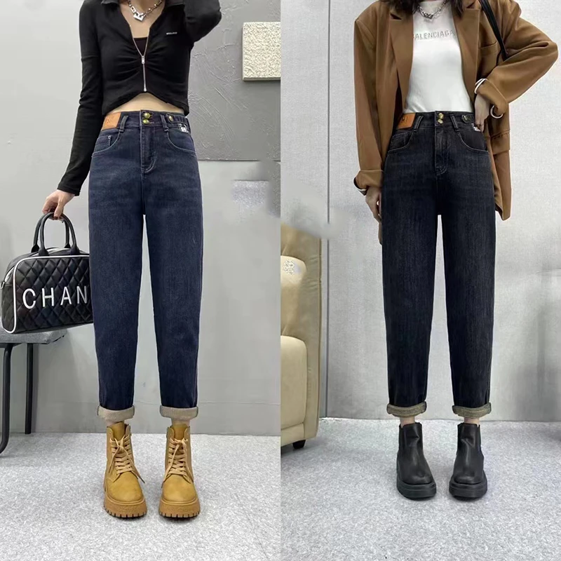 【巨柔软巨显瘦】高腰高弹力百搭牛仔裤宽松版加厚哈伦老爹裤秋季