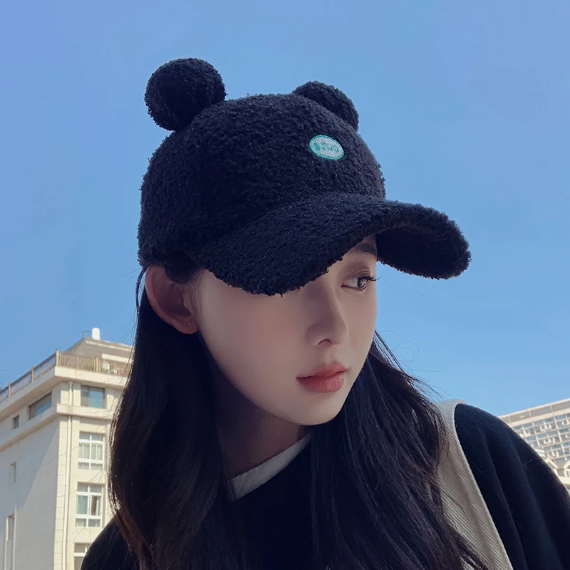可爱猫耳朵鸭舌帽子新款女秋冬保暖棒球帽韩版毛呢显脸小护耳帽