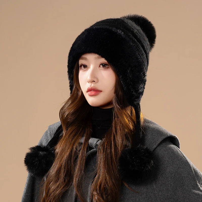 韩版针织保暖护耳冬季可爱小熊雷锋骑车加绒加厚防寒帽子毛线帽