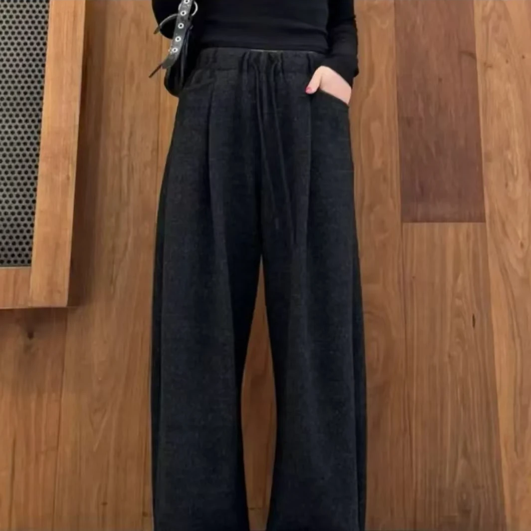 日韩系云朵绒灯笼气球阔腿裤女秋冬松弛休闲弯镰刀香蕉裤