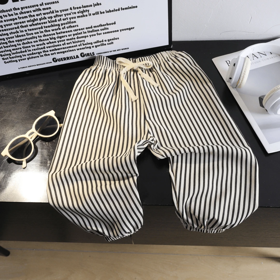 夏季儿童休闲防蚊裤男童女童夏季薄款百搭条纹休闲裤潮流韩版冰感