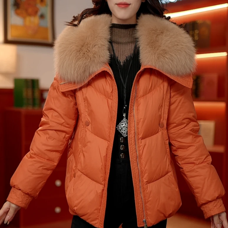2024冬季新款高端大毛领羽绒服外套时尚
