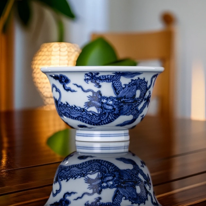 仿明青花龙纹压手杯主人杯