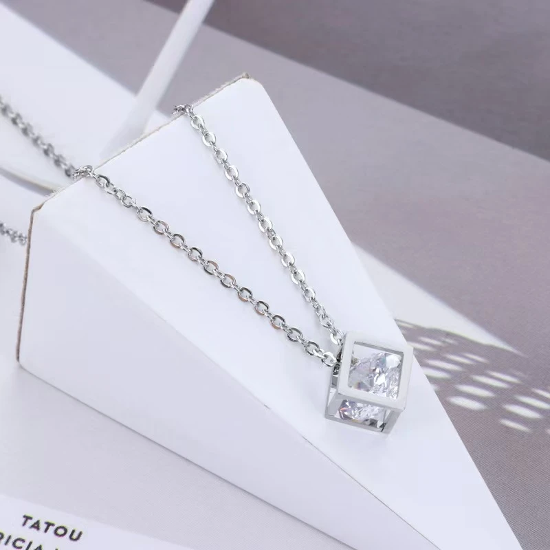 合金合成锆石项链 韩版水立方镂空项链轻奢时尚【713636】