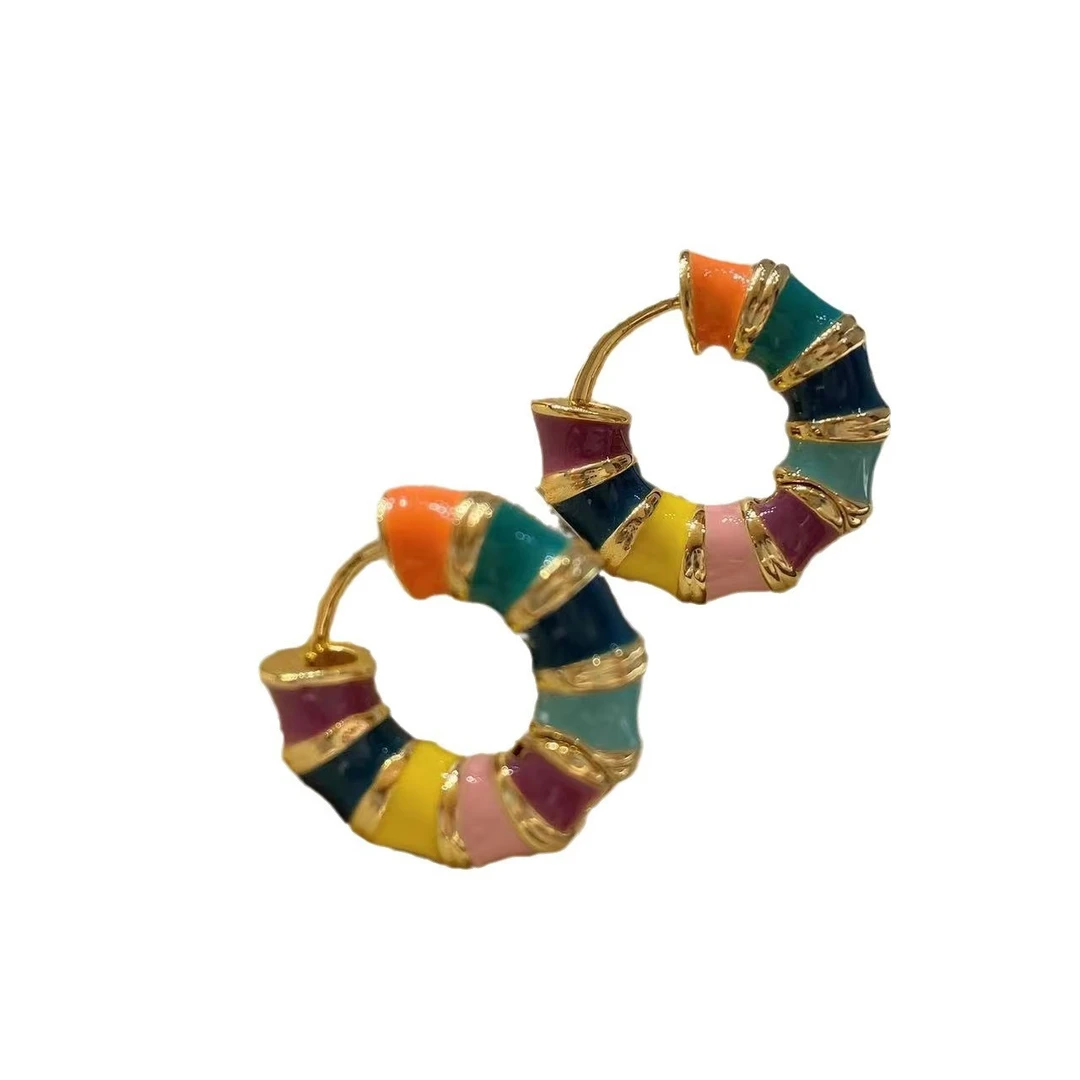 铜合金耳饰 彩色珐琅滴油甜甜圈耳环【 323709】