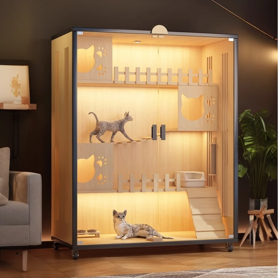 猫柜猫别墅一体轻奢现代化室内猫别墅玻璃门宠物柜超大空间
