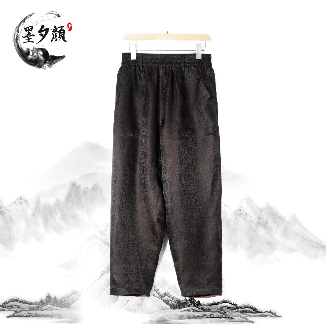 【墨夕颜】2023夏季新款桑蚕丝中国风休闲男士冰裂纹休闲裤LC-033