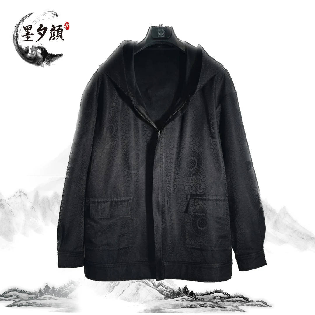 【墨夕颜】男士加绒外套连帽宝相花帽衫百搭潮流顺德香云纱GZ-086