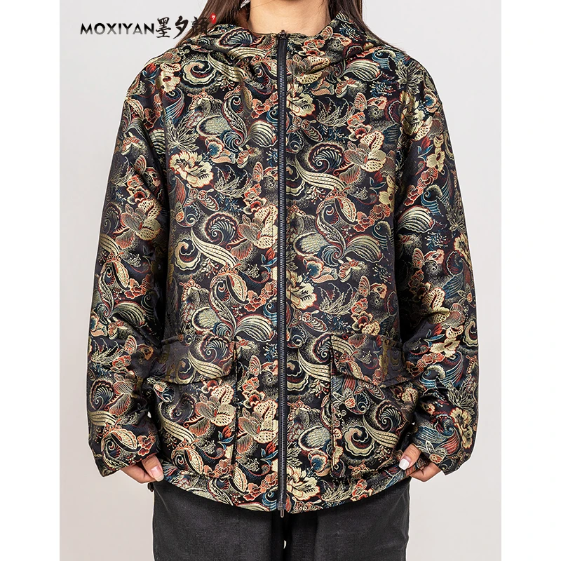 【墨夕颜】2023冬季新款桑蚕丝男士 锦绣华服宋锦加绒外套-MH-176