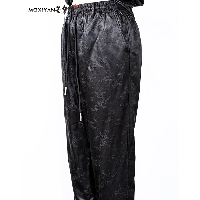 墨夕颜2024秋季新香云纱桑蚕丝男装龙凤呈祥提花加绒长裤-MH-600