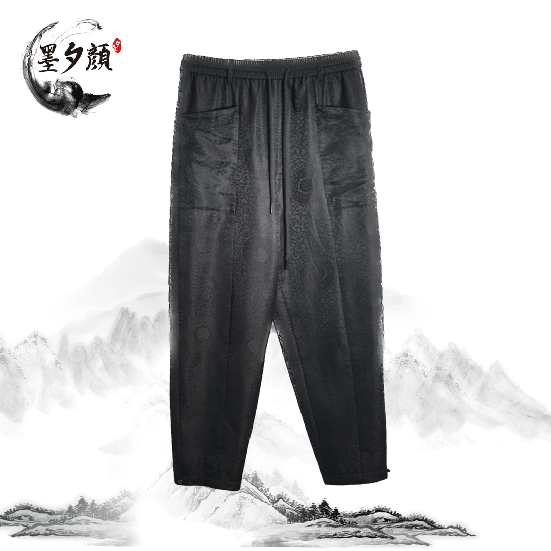 【墨夕颜】男士休闲加绒加厚宝相花裤子潮流百搭顺德香云纱GZ-088