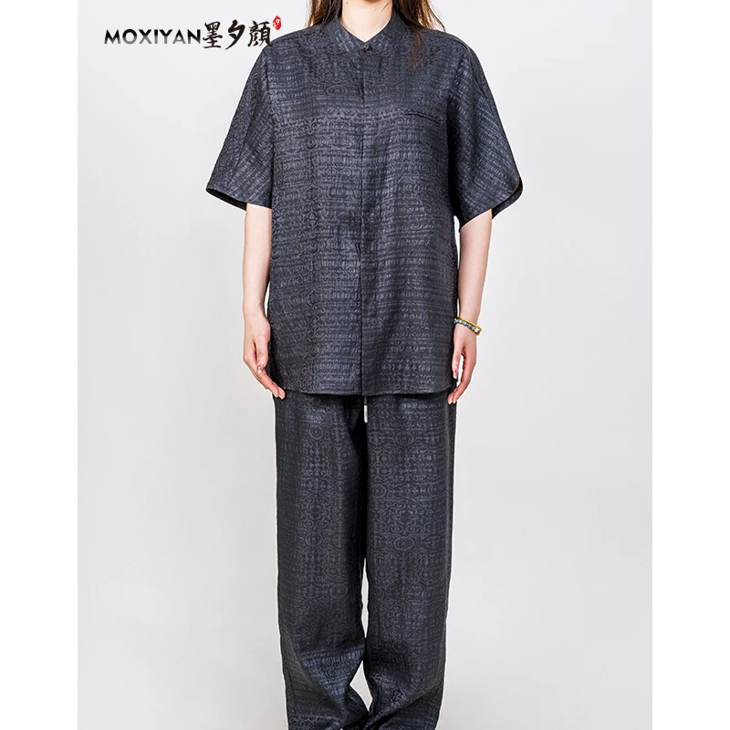 【墨夕颜】2024夏季新款桑蚕丝男装原色冠乐绉衬衫2件套-MH-289-T