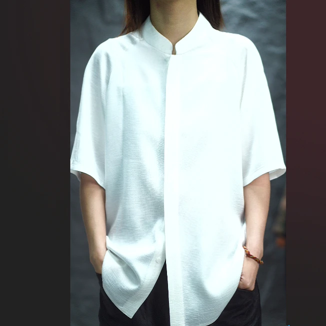 【墨夕颜】2023春季新款手工百搭休闲 男士醋国风酸白色衬衫-LC-008