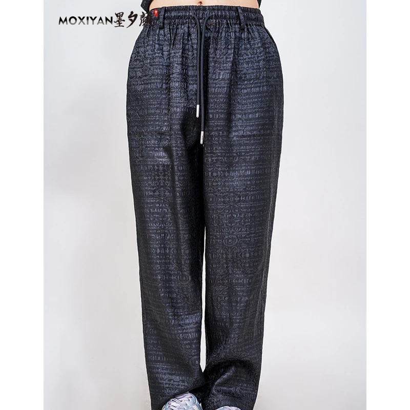 墨夕颜2024夏季新款桑蚕丝香云纱男装 原色冠乐绉休闲裤-MH-290