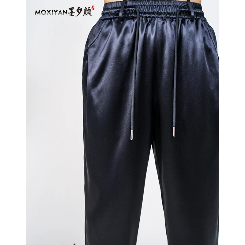 【墨夕颜】2024夏季新款国风经典百搭男装 醋酸缎休闲裤-CL-016