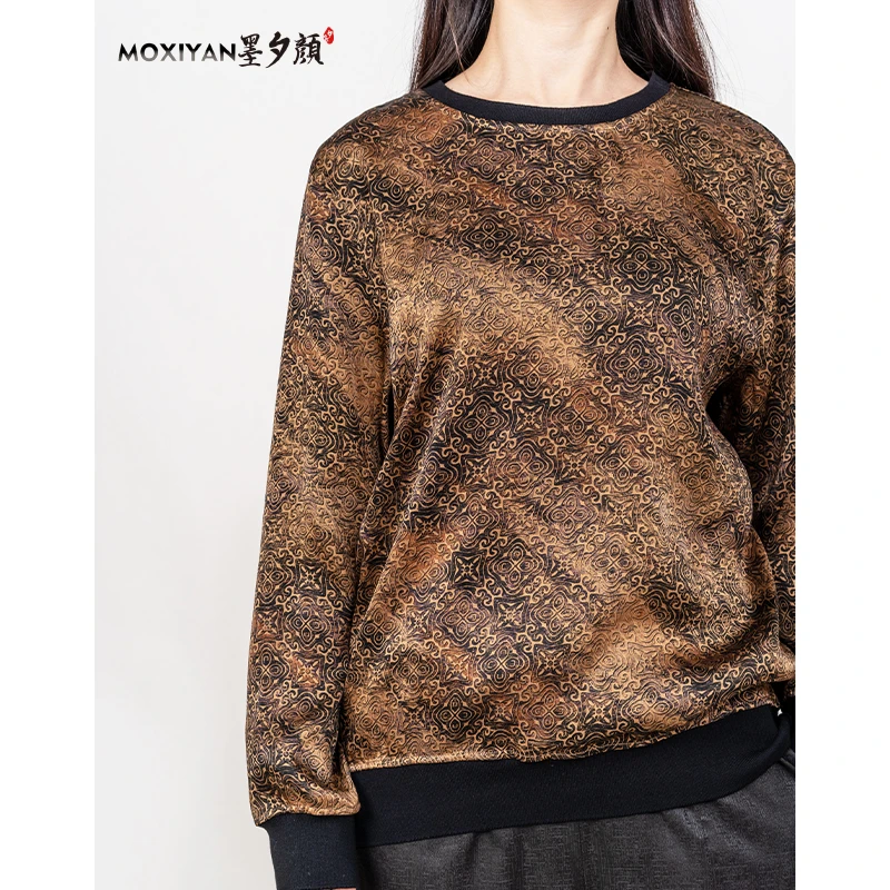 【墨夕颜】2023秋季新款桑蚕丝中国风 男士穹顶之上重缎卫衣-MH-129