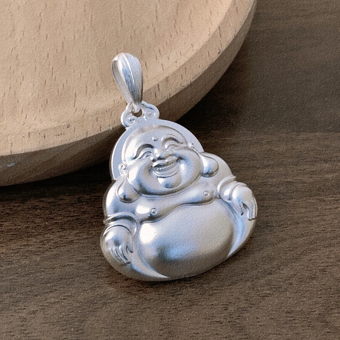 吊坠足银 足银999实心白色佛吊坠