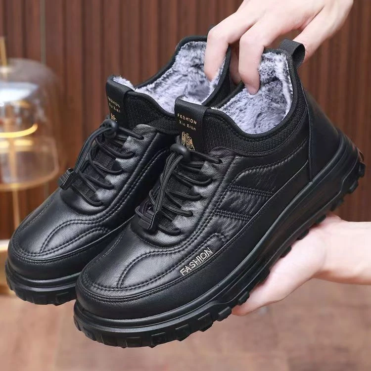 男鞋加绒加厚爸爸鞋黑底黑面软底防滑保暖防水男鞋舒适爸爸鞋