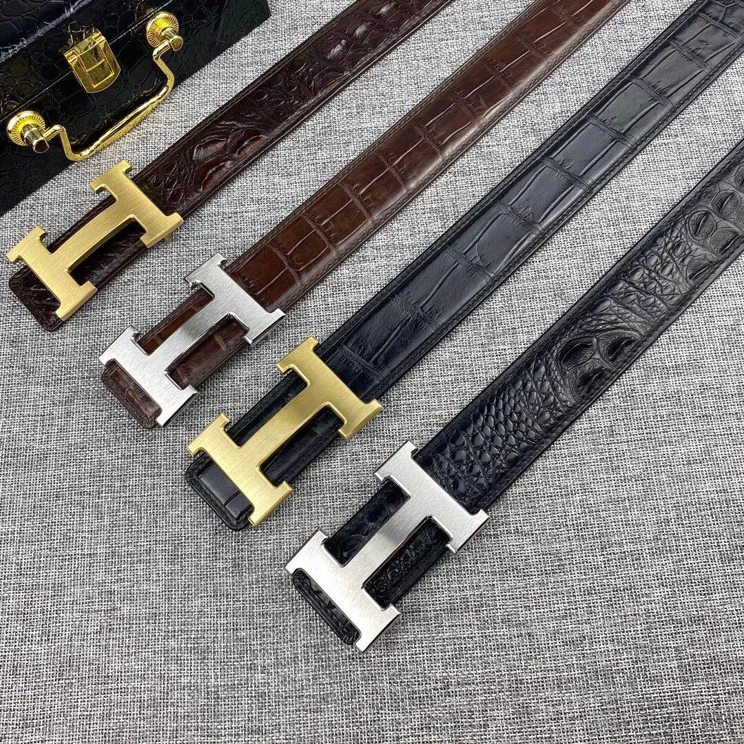 3.8cm宽  真鳄鱼皮男士真皮皮带无拼接不锈钢扣时尚潮流平滑扣