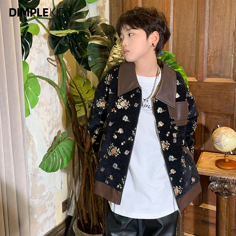 高甜梨涡童装男童碎花棉服儿童秋冬复古夹棉外套潮241008FZ