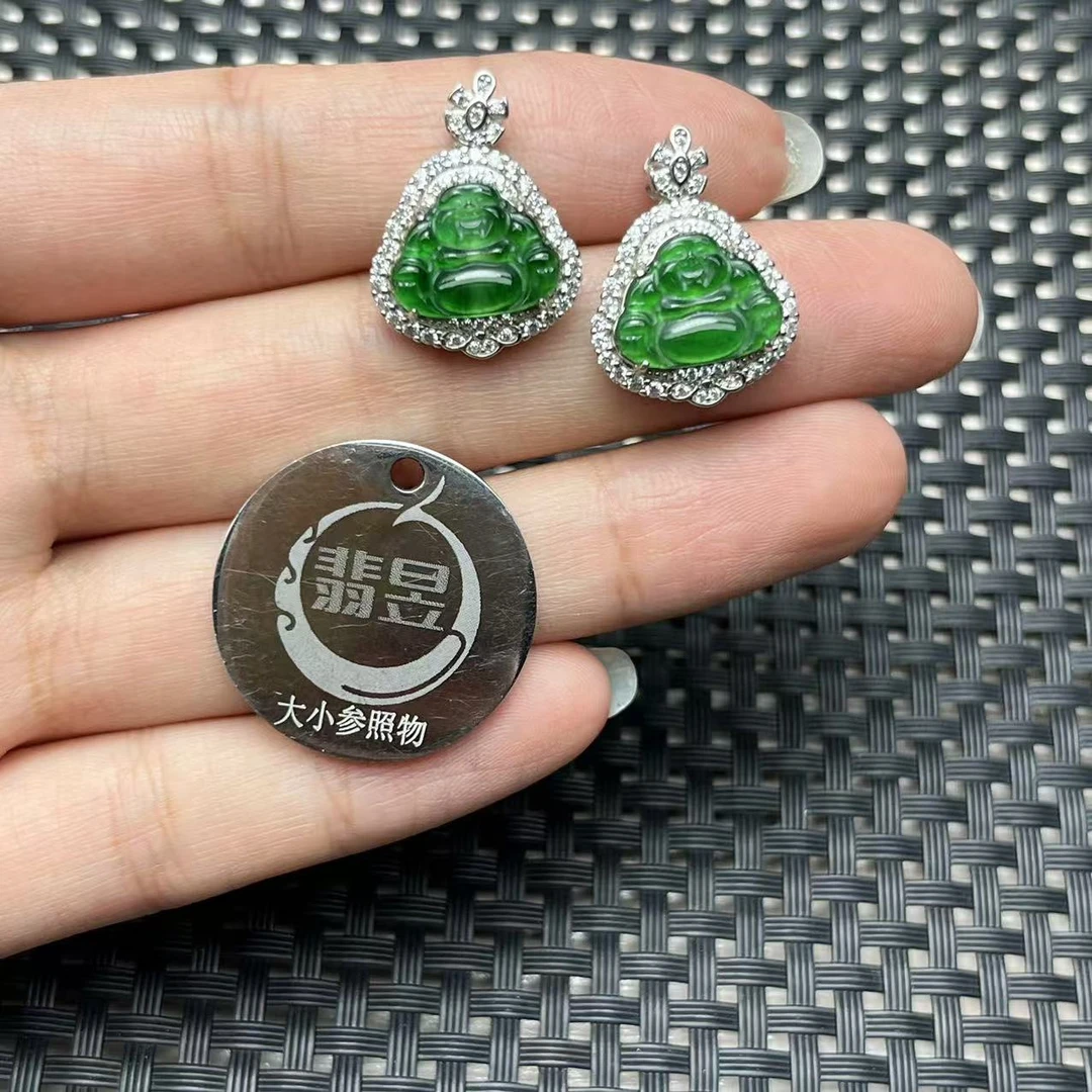 翡昱-N6-10905-天然A货翡翠佛公吊坠s925银镶-多样性发其一-C