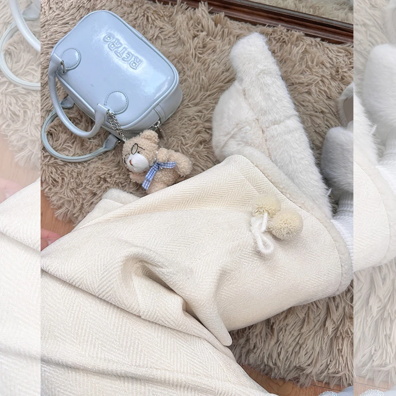 【 LT STUDIO辣条大码】冬日布蕾 拼接可爱毛球软糯长裤