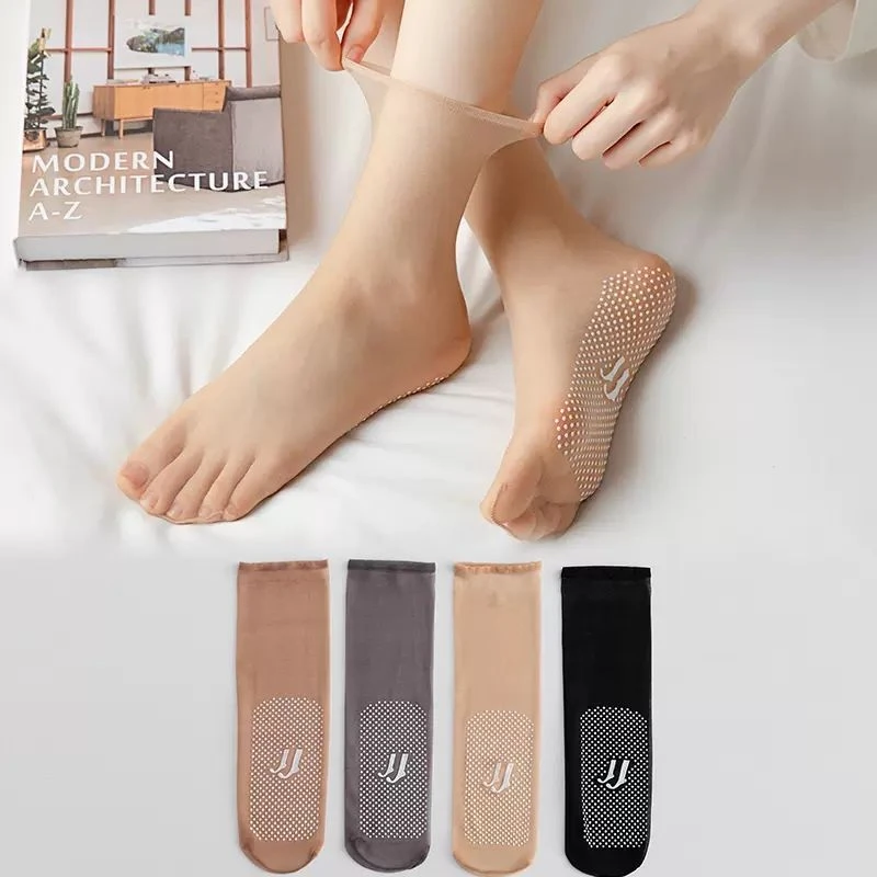 硅胶防滑丝袜女薄款袜子女夏季水晶防勾丝隐形夏天短袜中筒袜肉色
