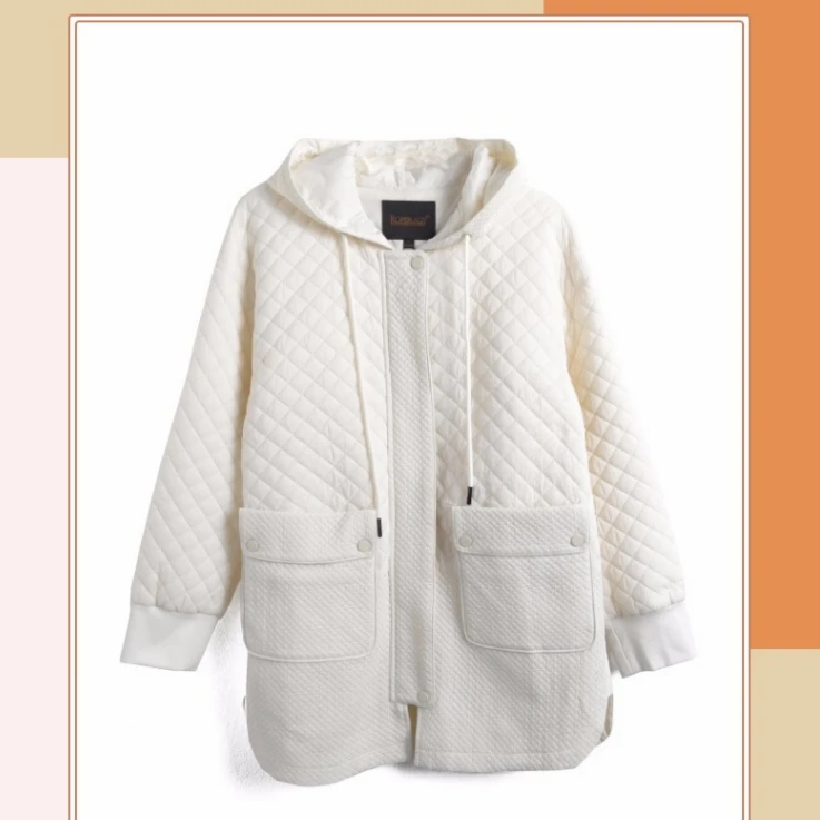 胖太太大码女装秋冬季新款白色行缝连帽中长款棉服外套321403810