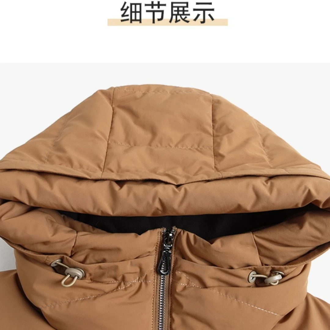 胖太太女装冬季新咖色通勤加大连帽宽松短款羽绒服822489611