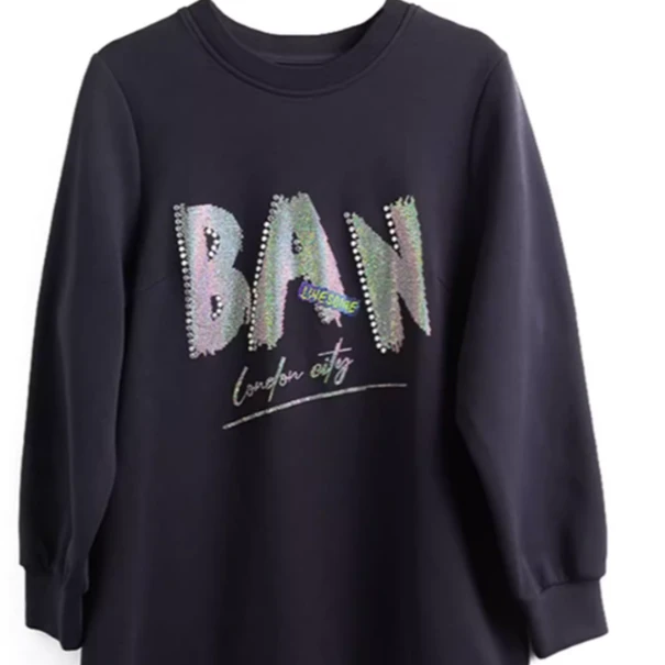 胖太太大码女装秋冬新款圆领镶钻字母卫衣时尚宽松中长422382811