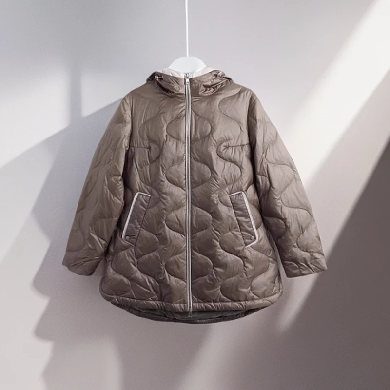 胖太太大码女装冬装新款时尚短款咖色连帽宽松羽绒服潮822411110