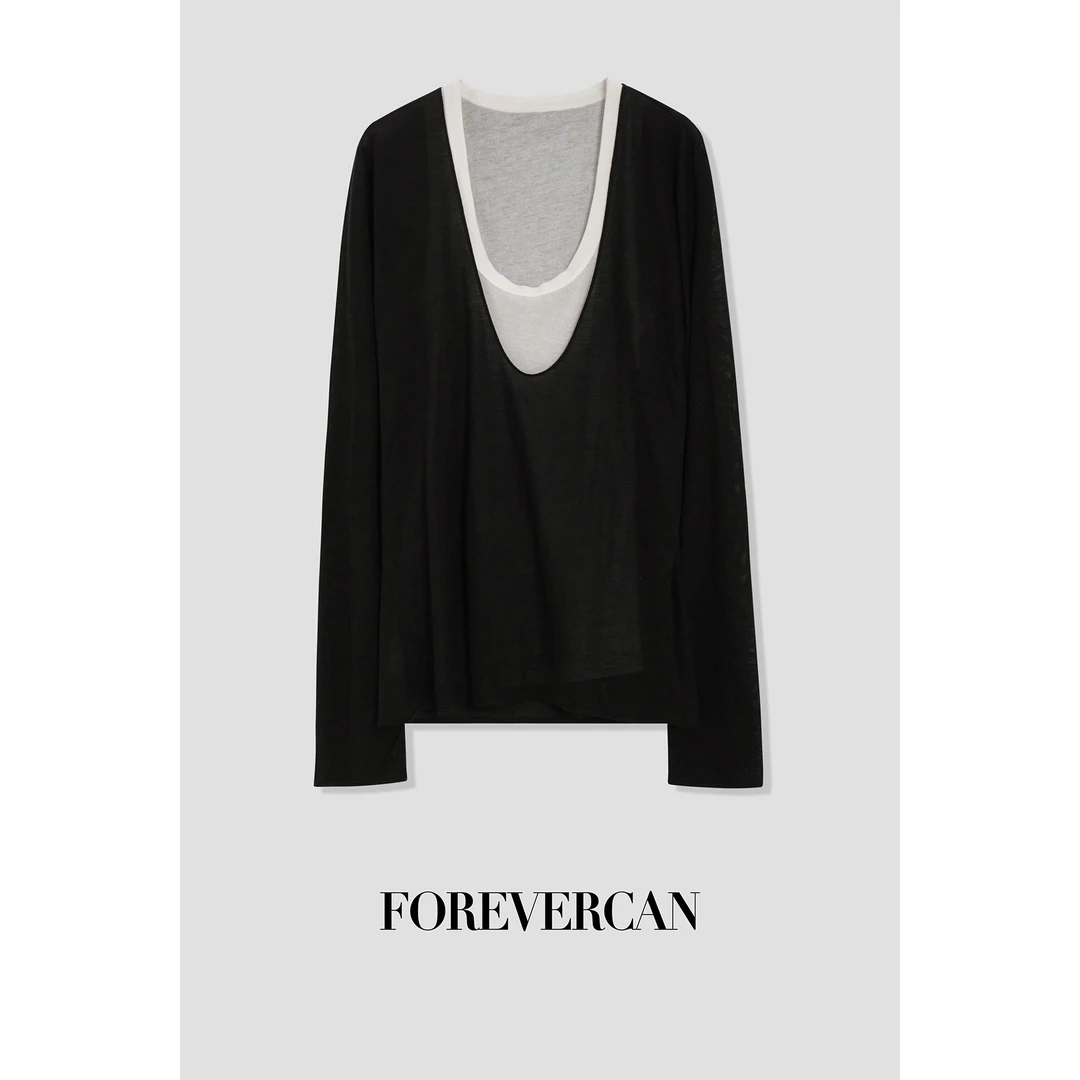 FOREVERCAN“定义自由”大U领高弹叠穿长袖T恤 ST21913