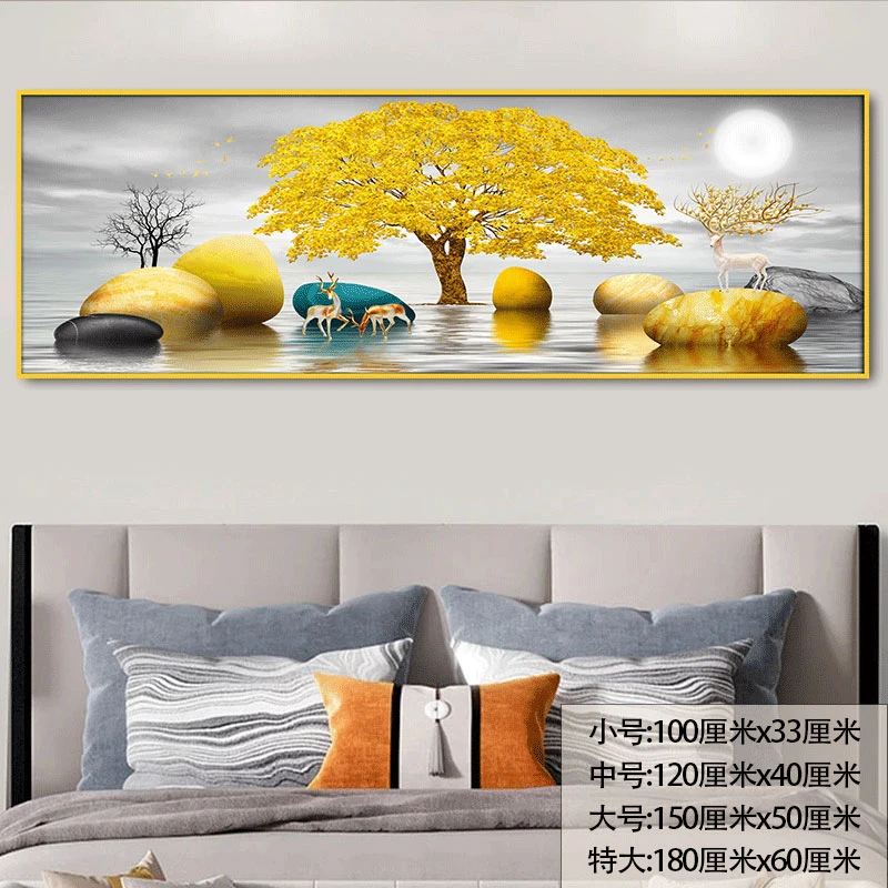 中式禅意床头装饰画现代抽象床头自粘贴画墙纸墙画