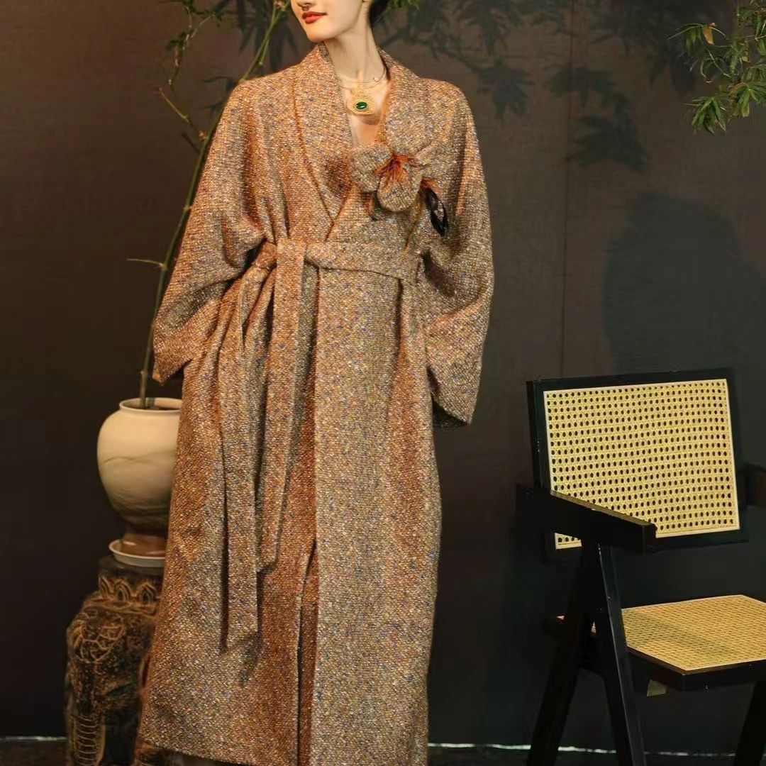 {李小姐}大衣毛呢复古加厚秋冬气质中式中长款冬季国风