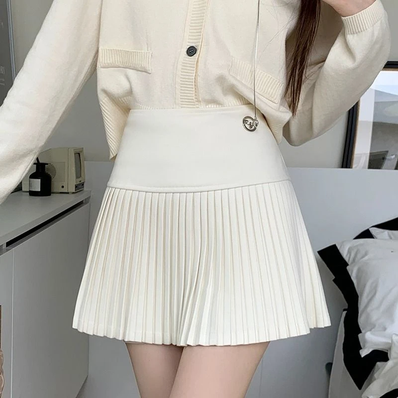 辣妹毛呢半身裙女2024新款百褶裙秋冬高腰显瘦字美式加厚短裙子